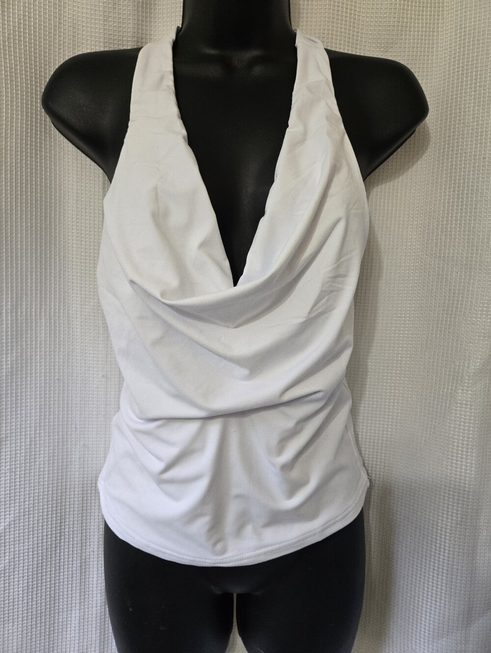 ReoRia White Draped Cowl Halter Camisole